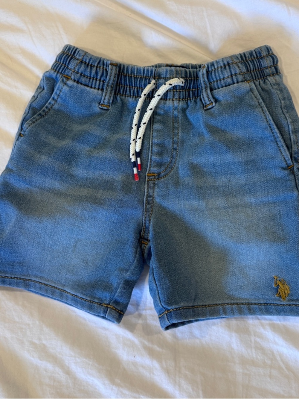 Boys U.S. Polo Assn. Light Blue Denim Shorts with Gold Pony Logo Summer Preppy